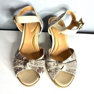 Rockport - Women’s, Wedge Heel, Sandals, Beige, Leather, Side Buckle, Size 8
